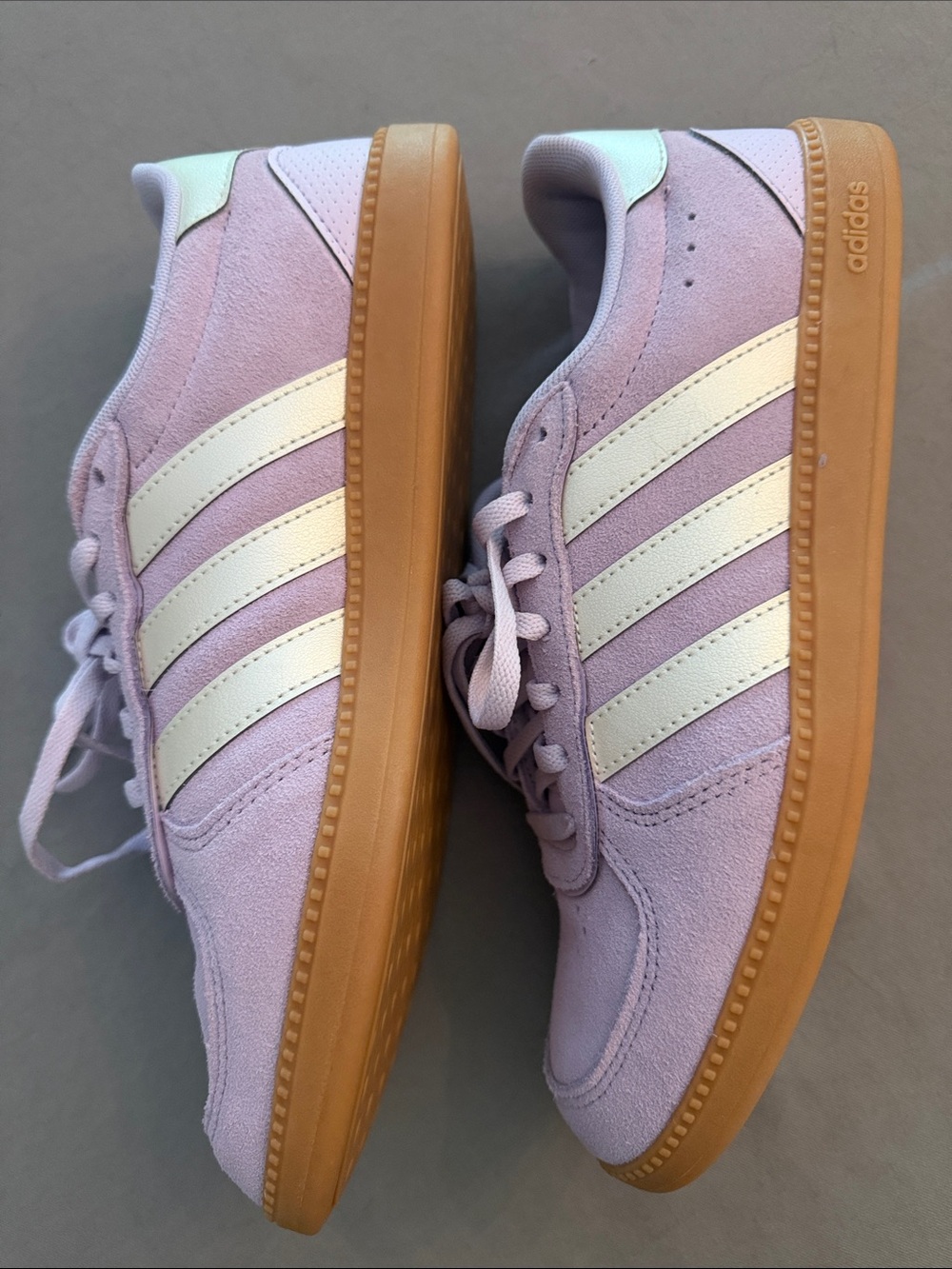 adidas Lavender Suede Sneakers with silver Stripes